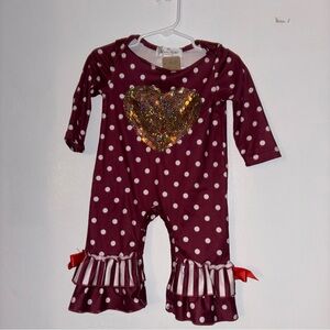 Marie Nicole Valentine Baby Romper with Heart Design Polka Dot 3-6M